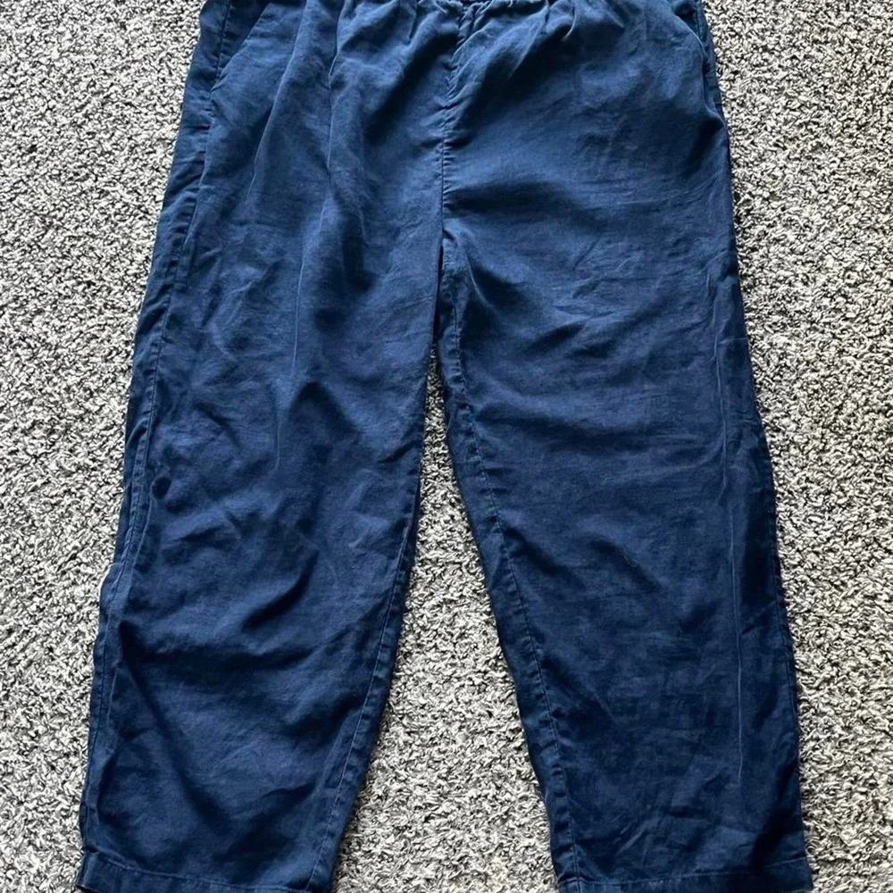 Quince Women Navy Blue 100% Linen Elastic Waist Loose Fit Pants Size L